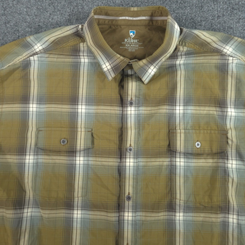 Kuhl Response Men's Shirt 2XL Olive Green Plaid Short Sleeve Button Front 7153 - Picture 3 of 11